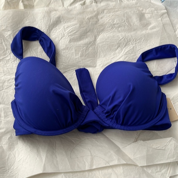 - NWT Kenneth Cole Halter Underwire Bra Swim Bikini Top 32C Deep Purple Blue - Picture 2 of 13